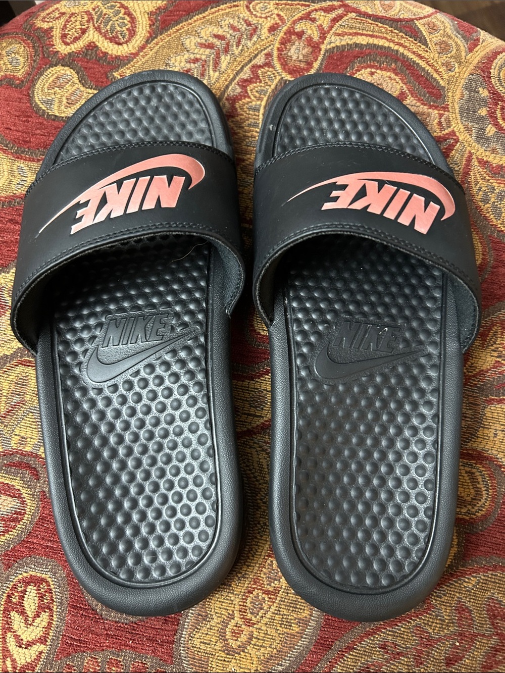 Nike Black Slide Sandals with Coral Logo